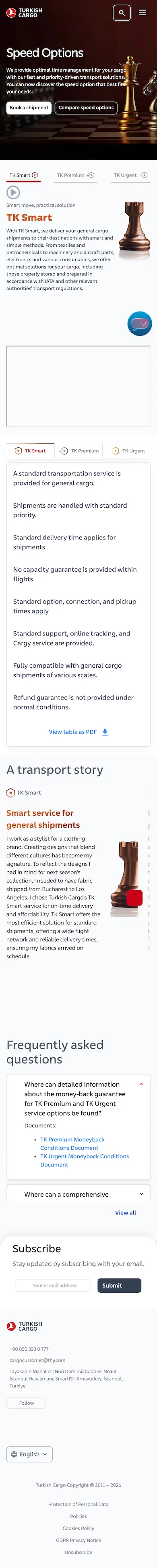 Turkish Cargo speed options, mobile