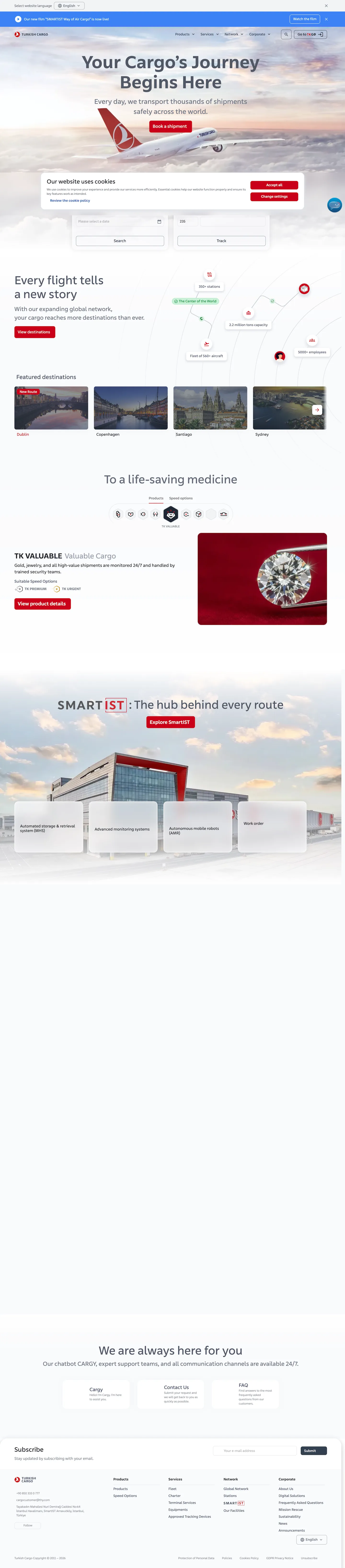 Turkish Cargo homepage, desktop