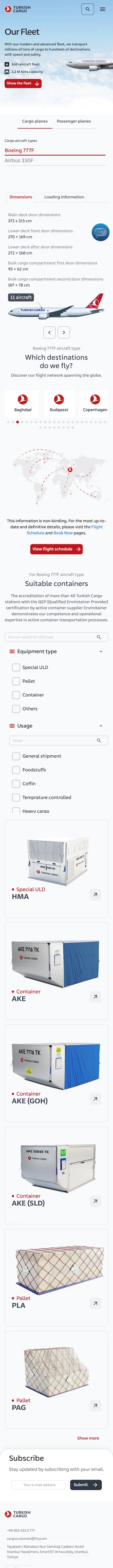 Turkish Cargo fleet page, mobile