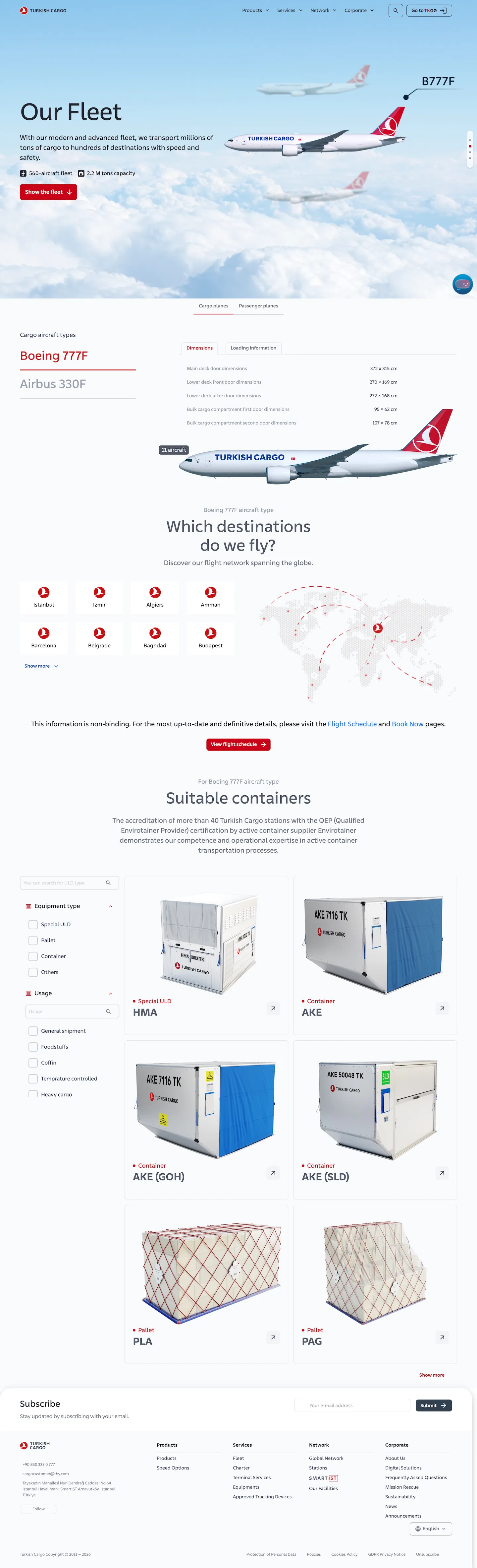 Turkish Cargo fleet page, desktop